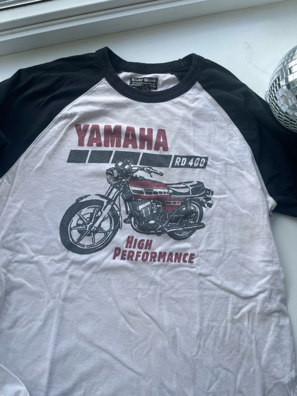 Yamaha RD 400 High Performance Raglan Shirt - Black & White Lucky Brand SZ L